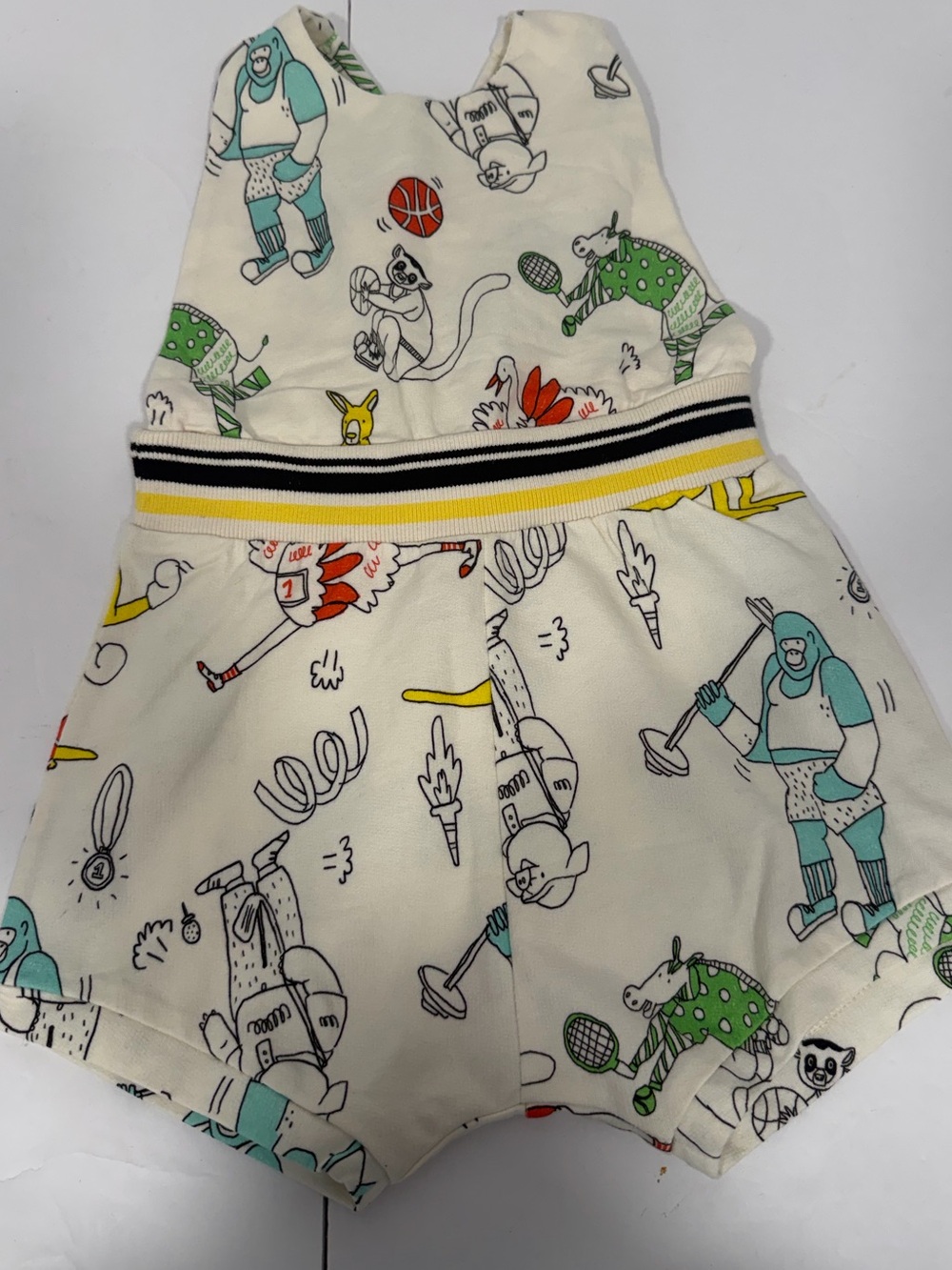 6-12 M White Olympic Animal Romper By Noe And Zoe